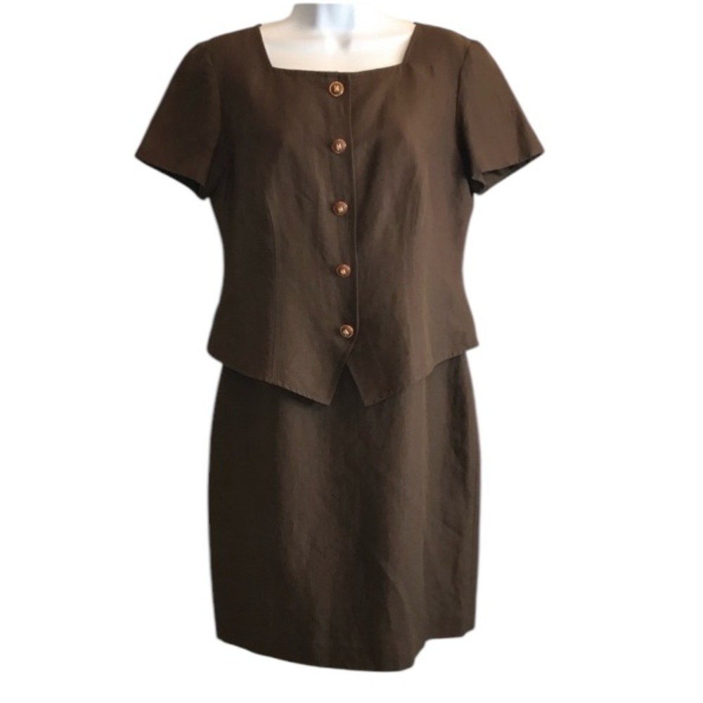 Evan Picone Brown Short Sleeve Dress